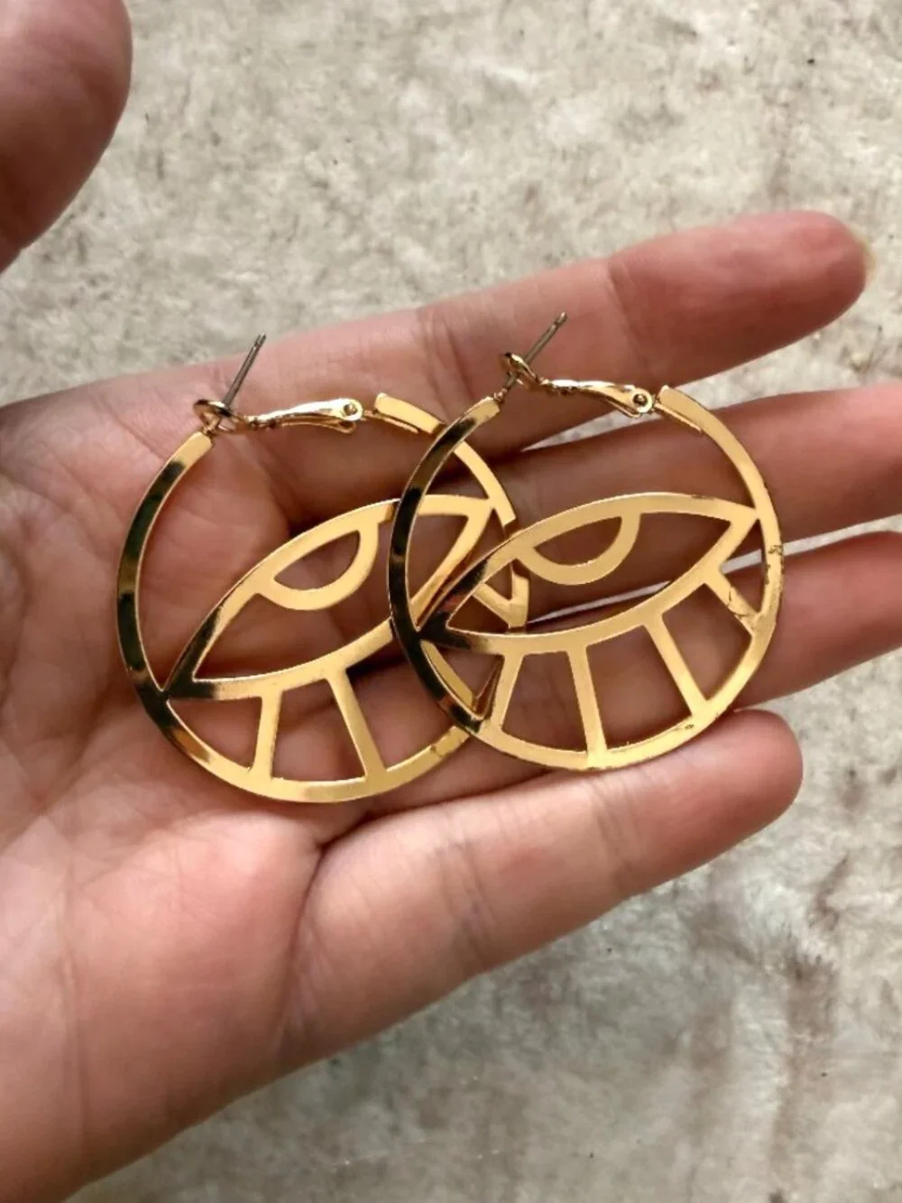 Gold Abstract Eye Cutout Statement Hoop Earrings - Picture 2 of 3